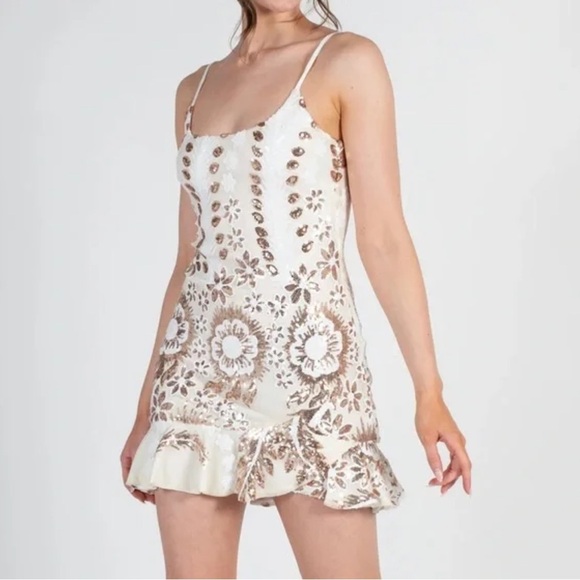 Saints + Secrets Sequins Gold and White Mini Dress Size XS - Picture 1 of 7